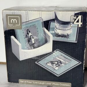 Melannco Live Laugh Love Glass Photo Coasters Set of 4 New